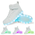 LED high-top board shoes with illuminated lights and Velcro fastening in multiple colour options