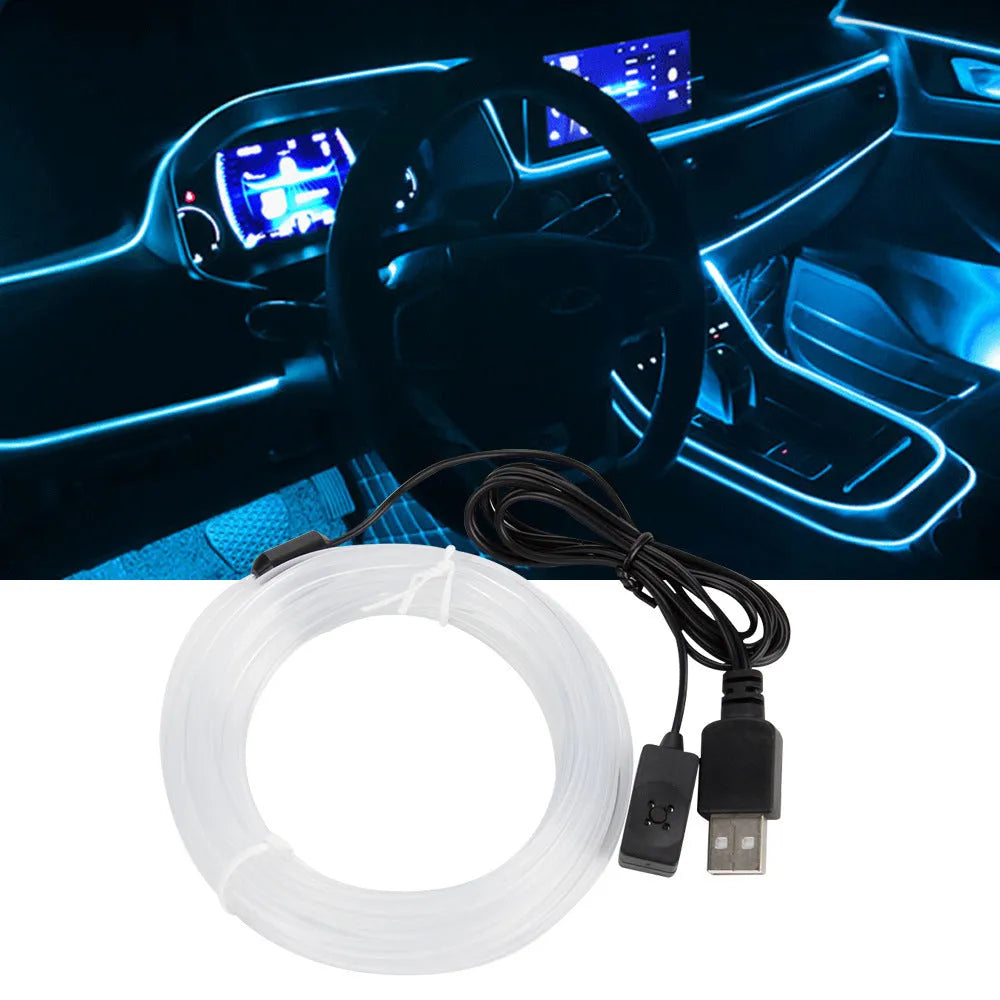 Flexible PVC car LED light strip with USB connector for 12V vehicle interior ambient lighting in colourful patterns