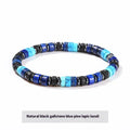Unisex haematite bracelet with 6mm geometric spacer beads and blue pine lapis lazuli interval stones.