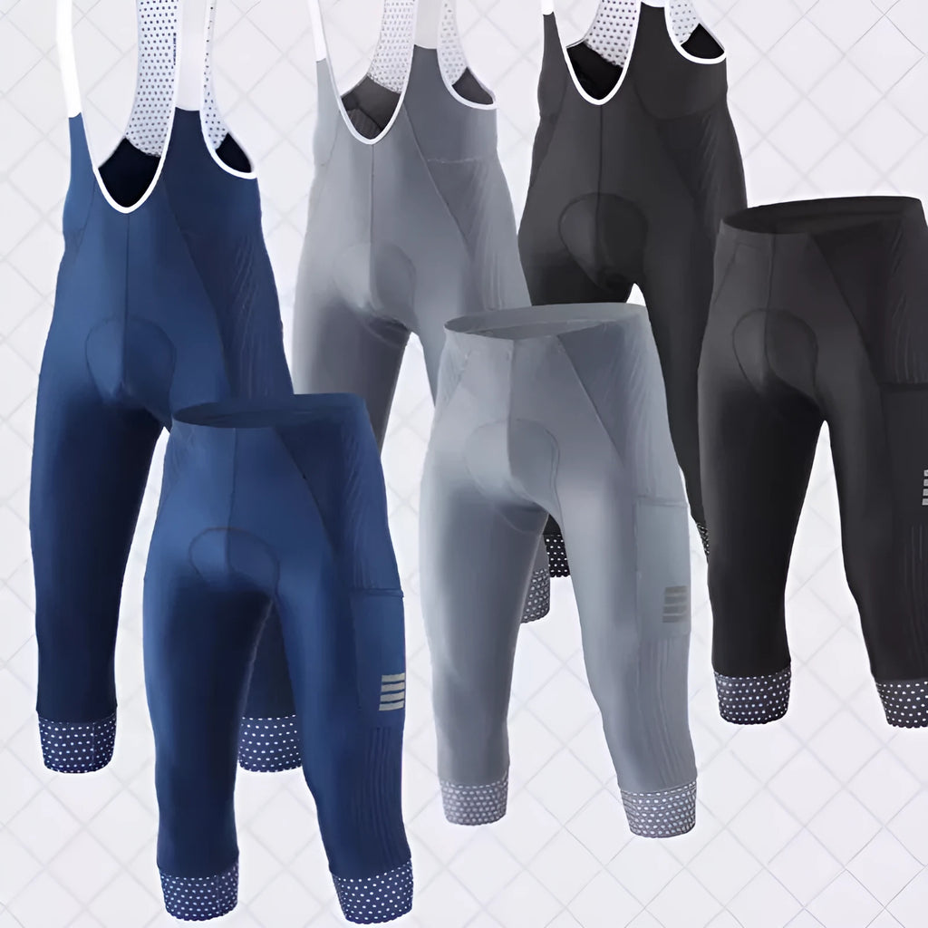 Cycling shorts with integrated padding in black, grey, or navy blue with seven-inch inseam