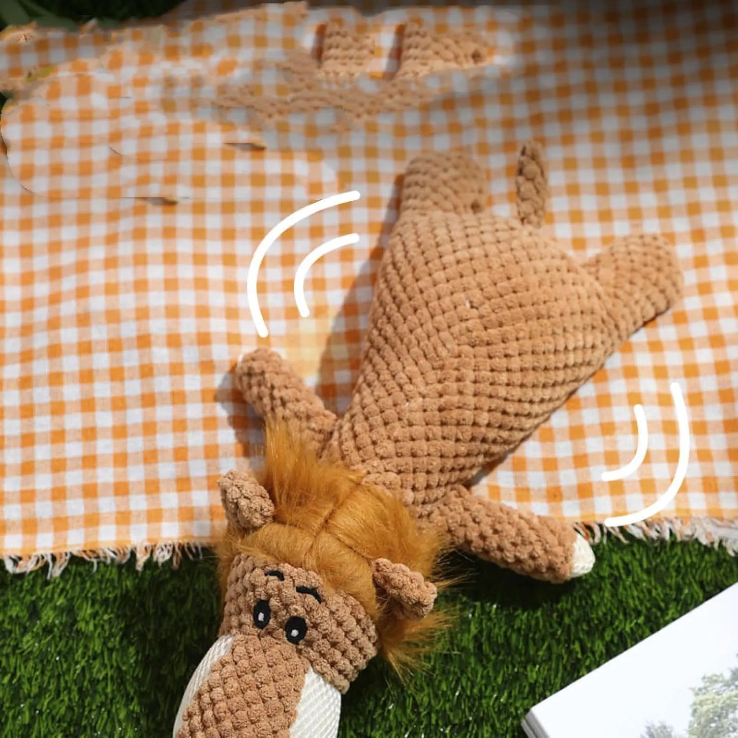 Corn kernel shaped plush dog chew toy with interactive sound feature in green colour