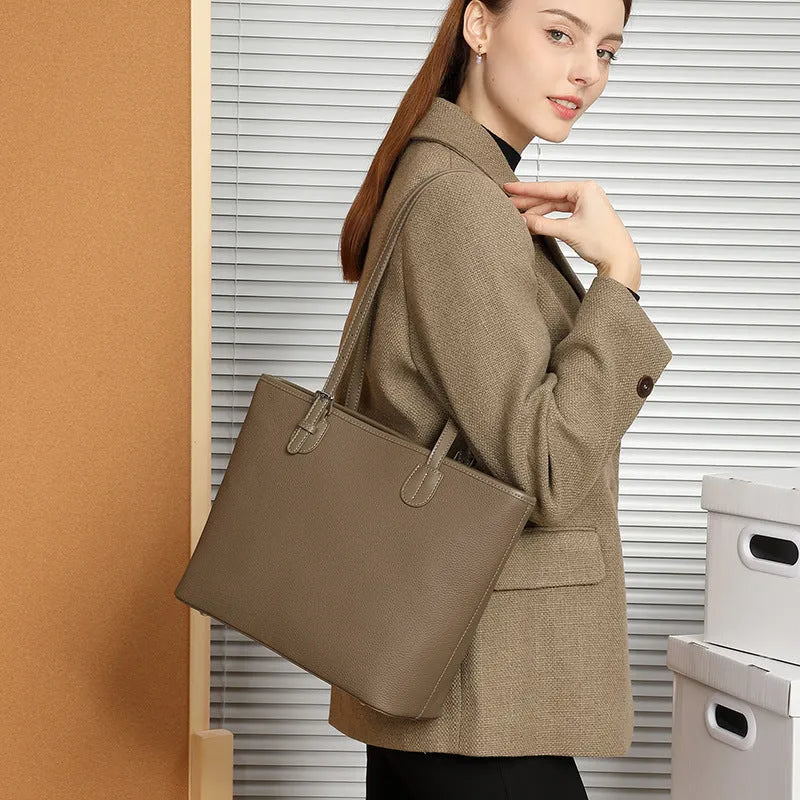 Genuine leather women's tote bag with internal organisers in black grey colours