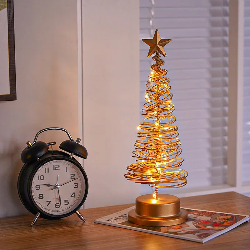 33cm wrought iron LED Christmas tree spiral light with battery operation and warm white lights