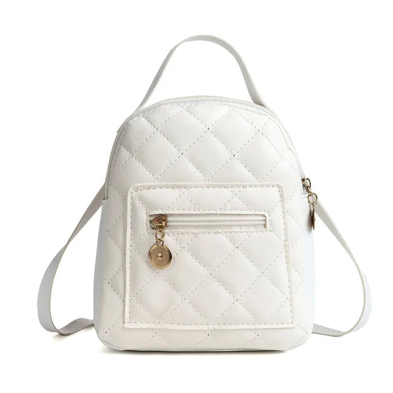 Girls' embroidered Korean style small hard backpack in black, shown with sandwich pocket.