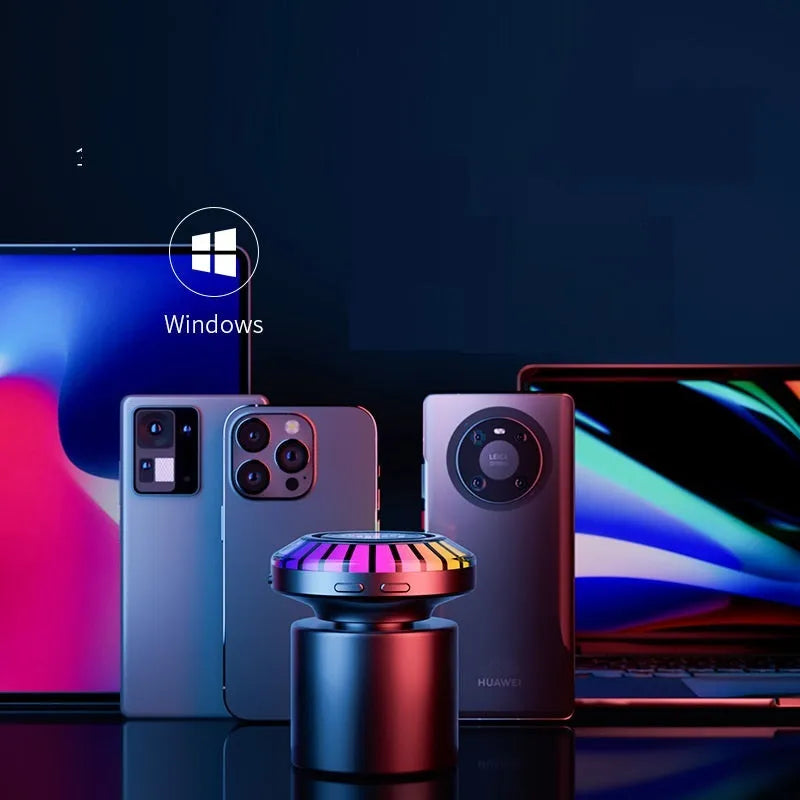 Compact square voice-controlled Bluetooth ambience lamp projecting polar lights
