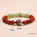 Red rosewood and grey jade Bodhi Lotus bracelet with geometric round beads.