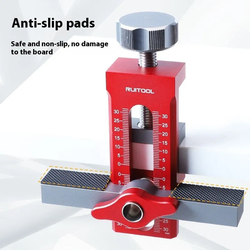 Aluminium alloy cabinet door installation aid with diamond-shaped 10mm guide plates for woodworking.