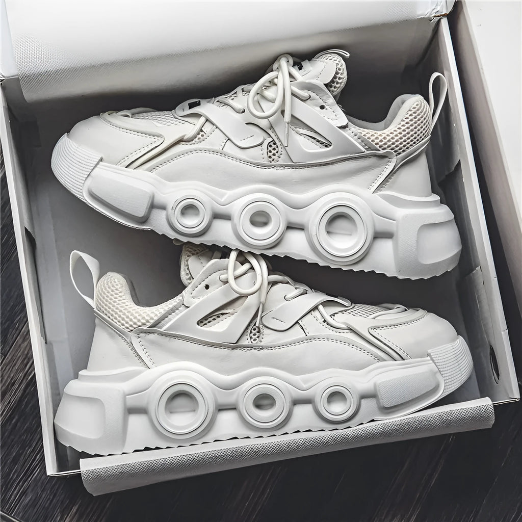 Men's Korean style sneakers with breathable mesh upper and thick rubber sole for height increase