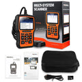 Foxwell NT510 orange and black automotive OBD2 diagnostic scanner with screen and cable.