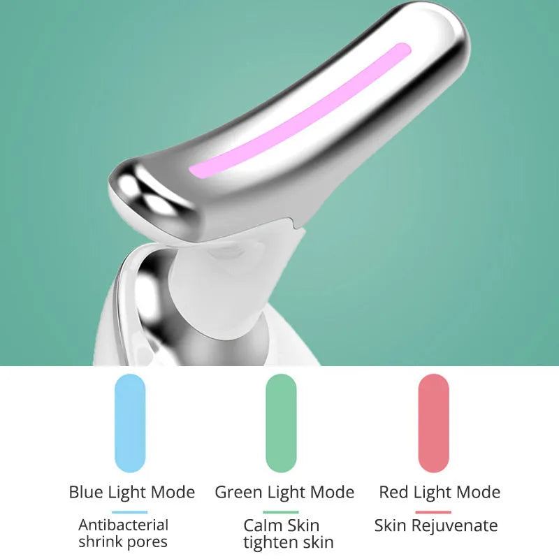 EMS thermal electric neck massager device with LED lights for wrinkle reduction and skin tightening.