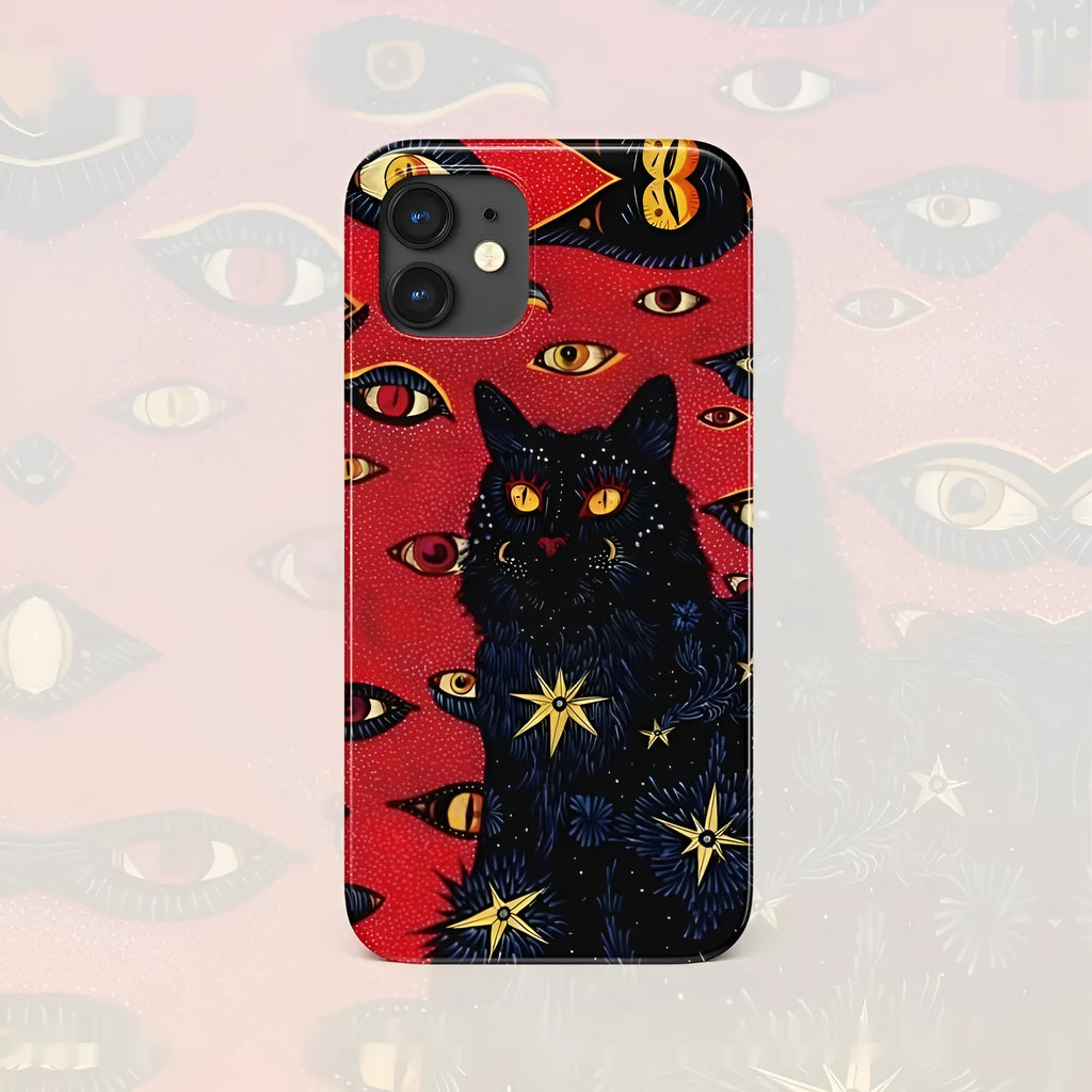 Retro cat eye design hard shell phone case for iPhone in glossy and frosted finish options.
