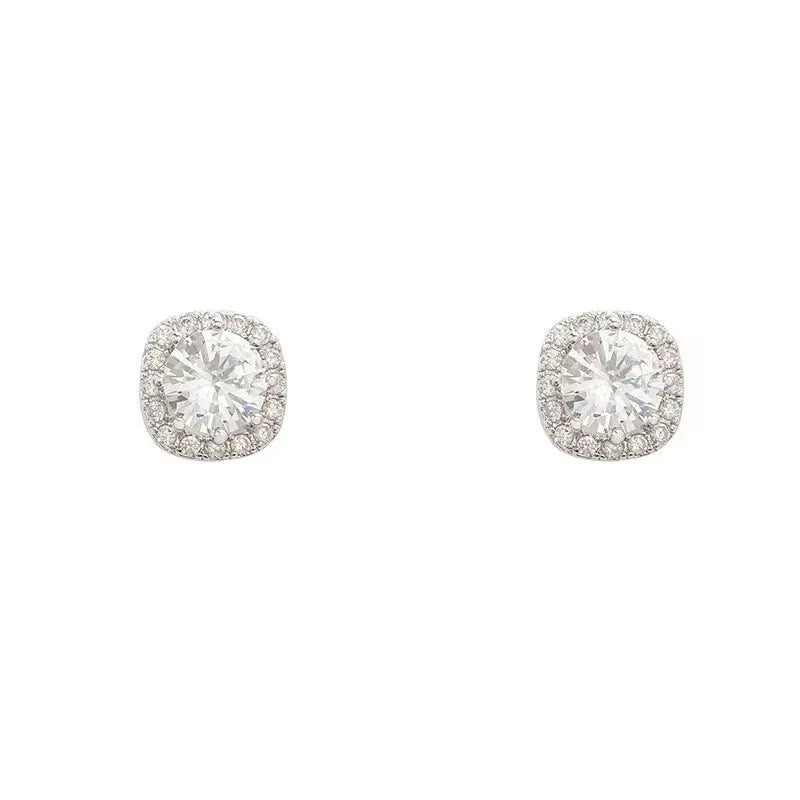 A pair of women's square geometric earrings in alloy, available in silver or gold colour options.