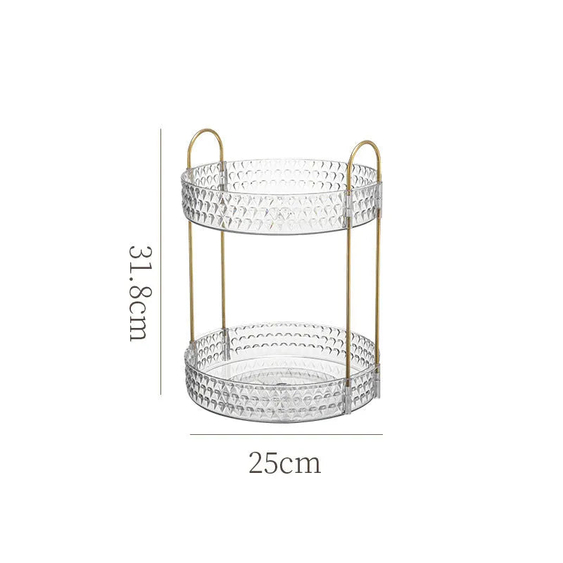 Light luxury cosmetics storage box with PET plastic and metal frame, double layer configuration