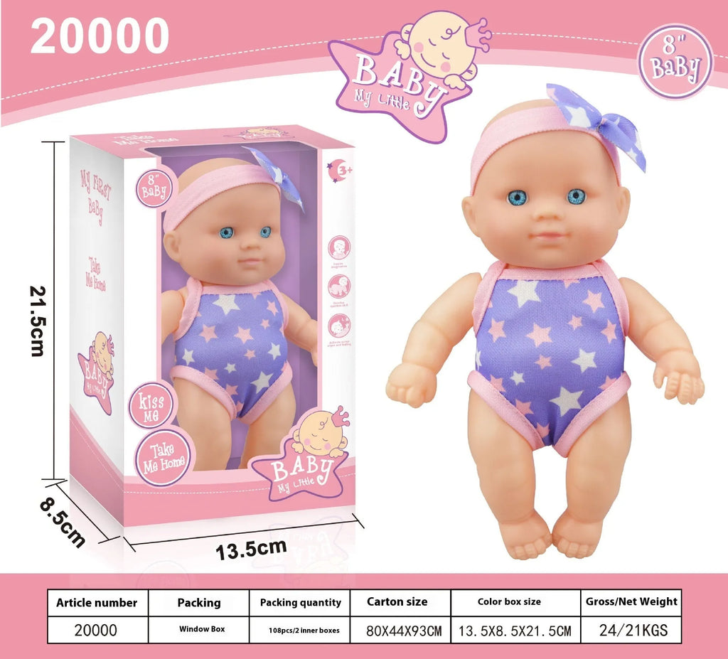 A 21.5cm tall vinyl simulation baby doll figurine in a colour box.