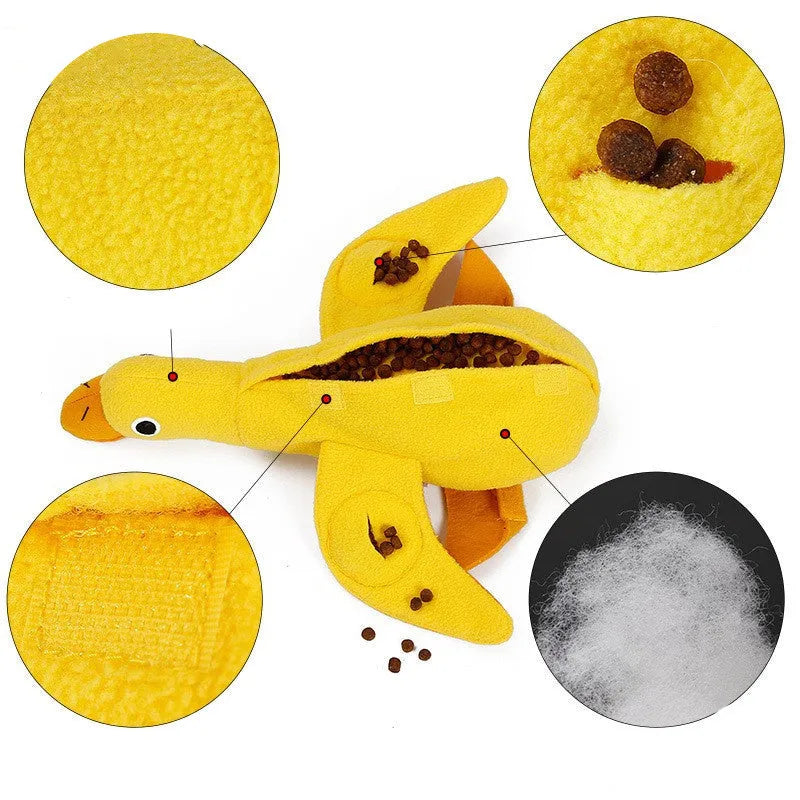 Yellow teddy toy with duck doll sound feature for dog training and chewing