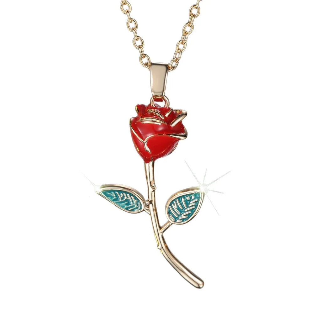 Champagne gold rose-shaped copper pendant necklace on adjustable O-ring chain