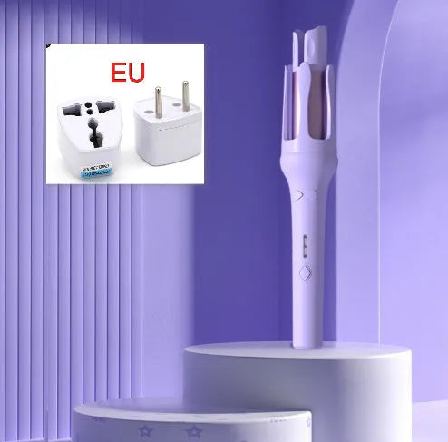 Automatic hair curler with a 32mm barrel in a two-tone colour option, shown with a plug adapter.