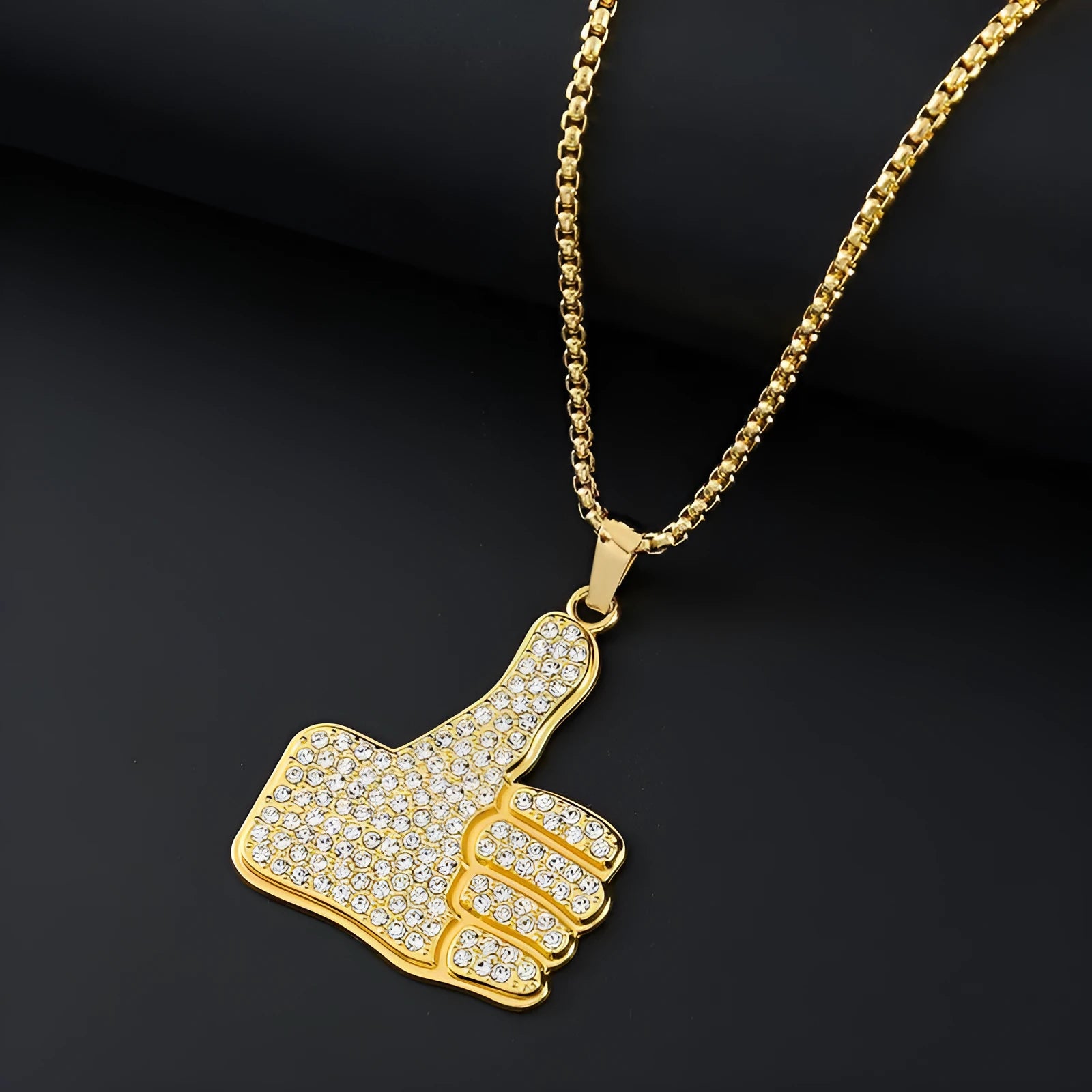 Gold geometric women's necklace with inlaid zircon stones on an alloy pendant.
