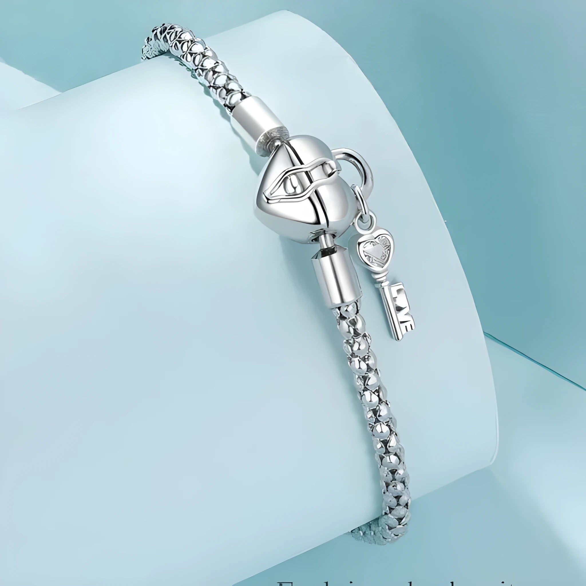 925 silver heart lock key base bracelet in affordable luxury style with electroplating finish, 17cm or 19cm
