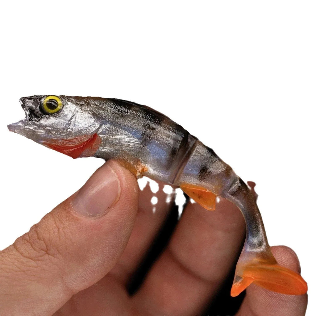 T-tail catfish scissors design soft fishing lure in fish colour.