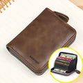 Dark brown anti-degaussing card holder with 9 card slots and 2 ID holders in synthetic leather