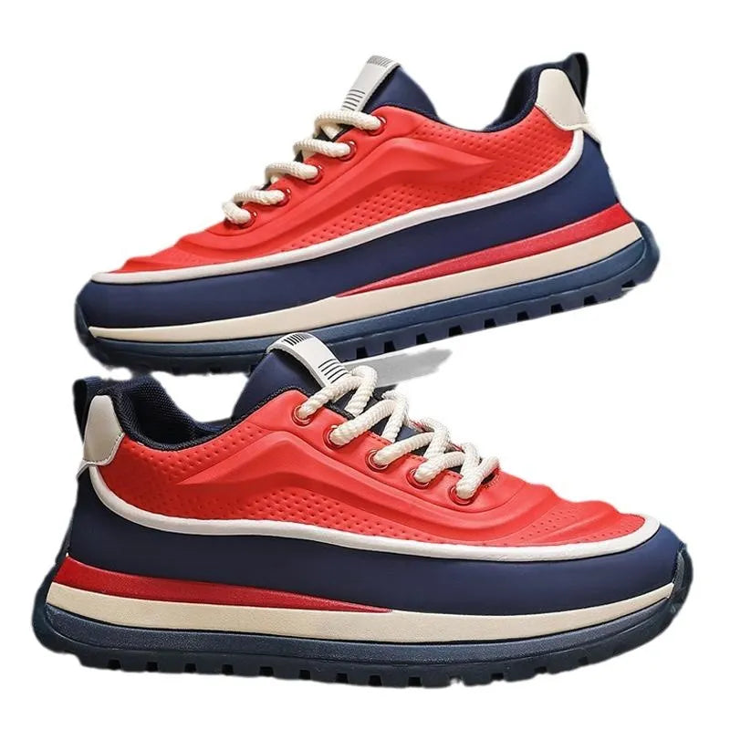 Men's platform dad shoes in grey with microfiber upper, mesh lining, rubber sole and 3-5cm mid heel