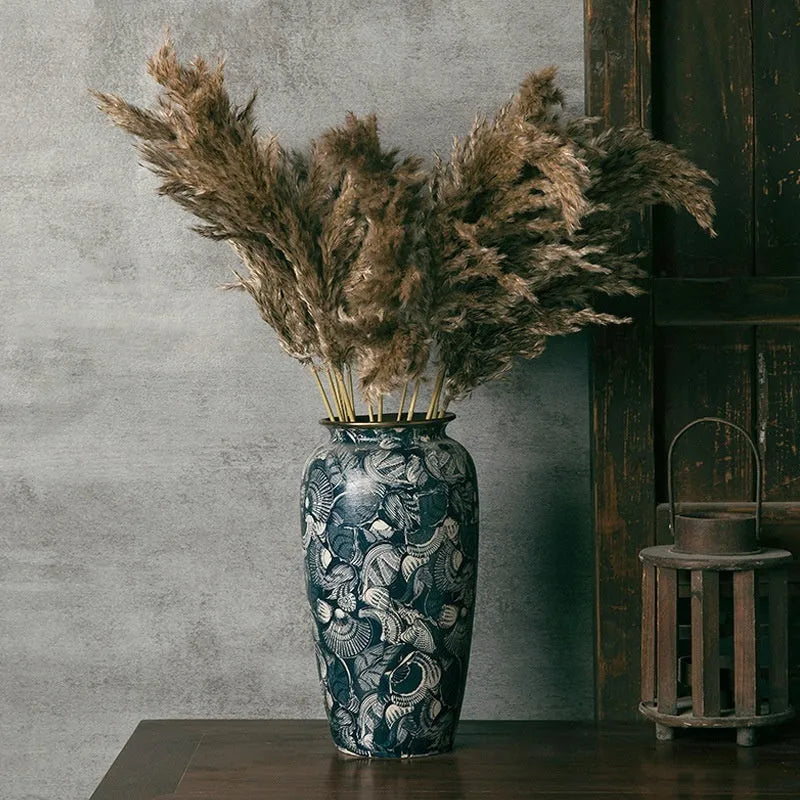 New Chinese retro artistic ceramic vase with dried flowers and decal decoration, available in three sizes