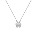 Silver women's necklace with a square opal butterfly pendant on a cross chain, adjustable from 41cm to 50cm.