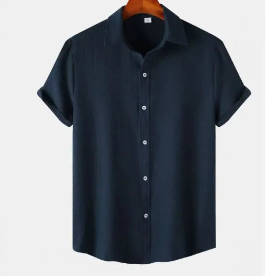 Men's casual short-sleeved polyester cardigan shirt in multiple colours and sizes