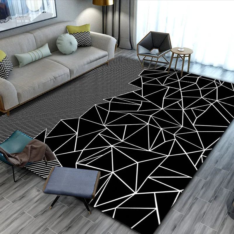 Modern minimalist geometric abstract carpet in a rectangular shape with machine woven crystal velvet finish