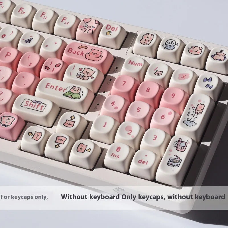 Pink PBT key cap with five-sided sublimation pig pattern for universal mechanical keyboards