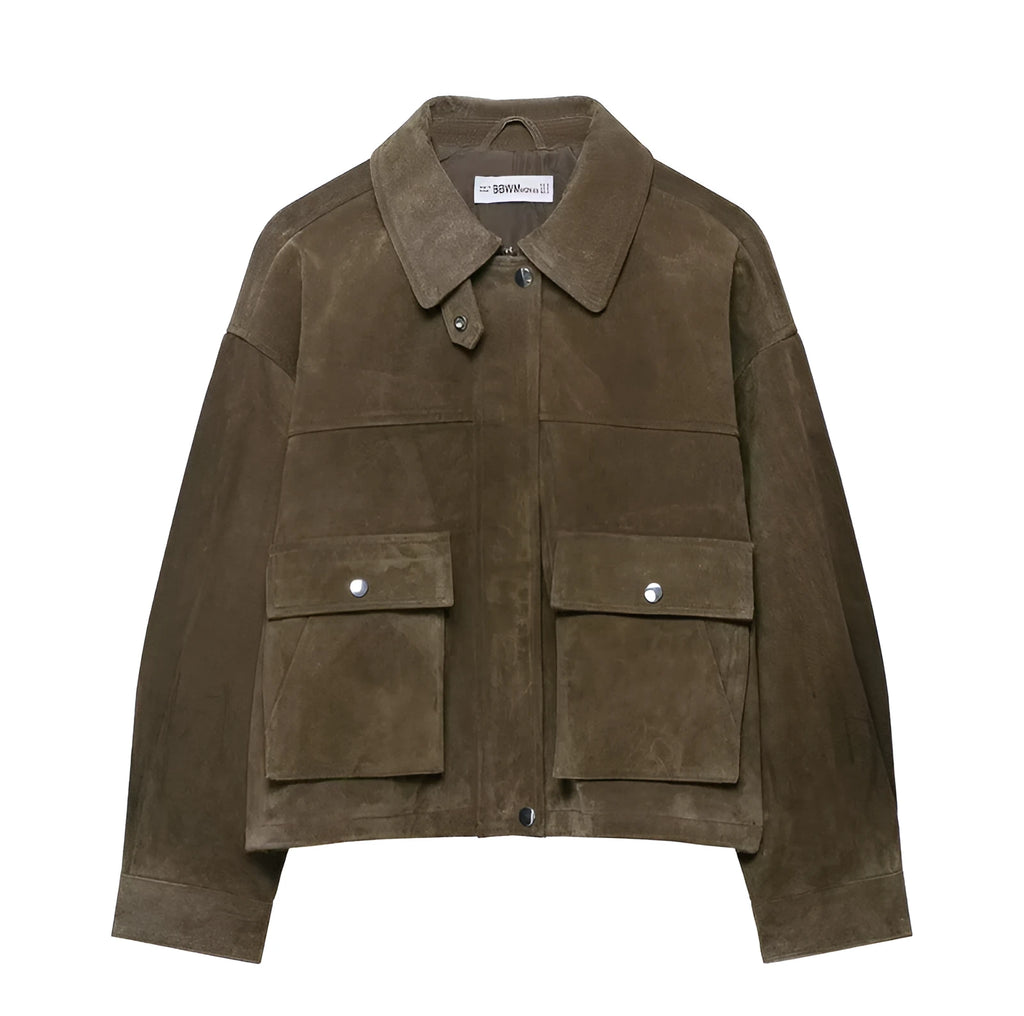 Women's PU fabric jacket in Japanese Korean casual style, medium thickness, loose regular fit