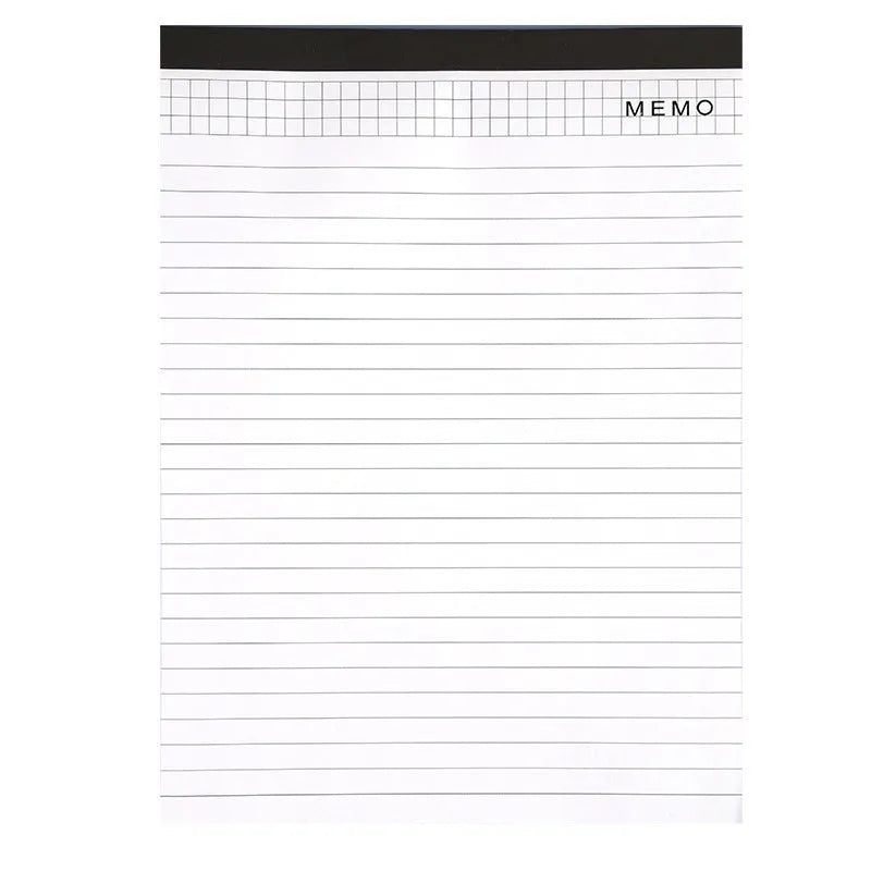 A4 tearable notebook with grid paper and wireless adhesive binding shown in available colour options