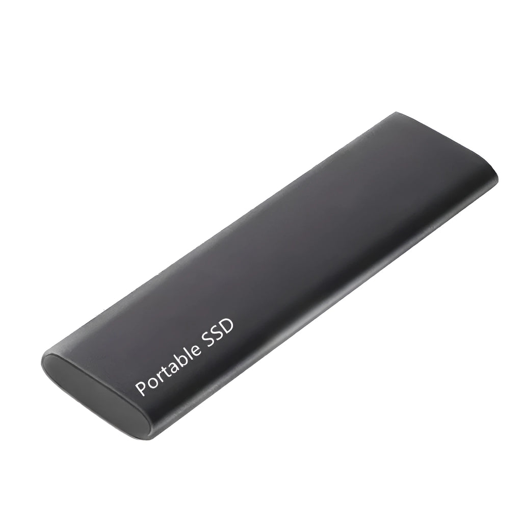 External mobile SSD hard drive with ultra-thin metal casing showing red interface connector