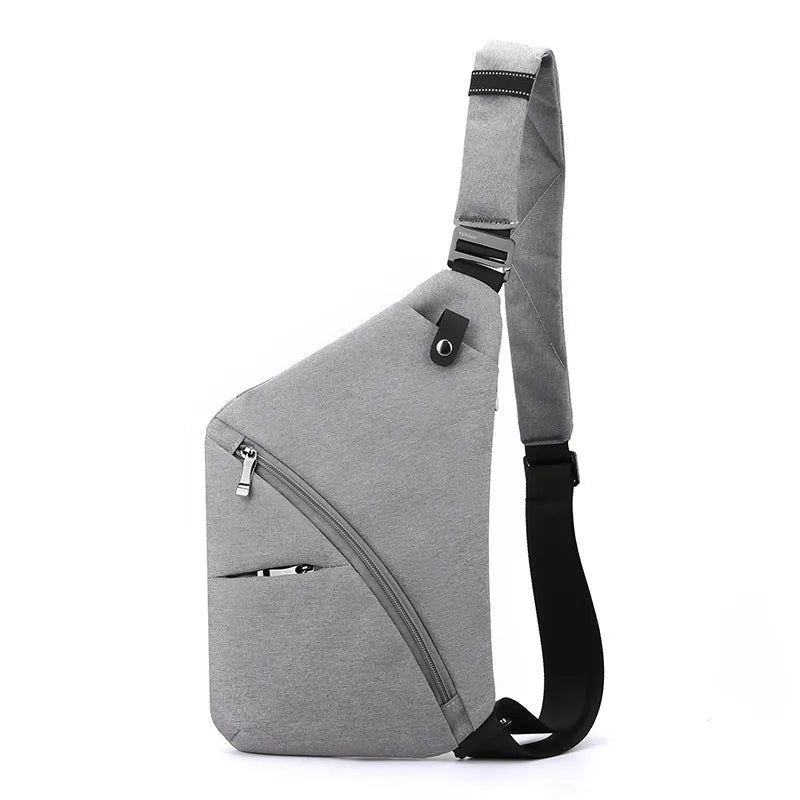 Men's grey Oxford cloth chest bag with one shoulder strap and letter detailing