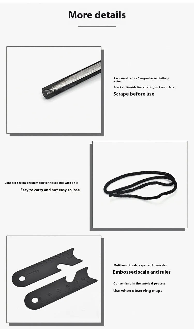 Black outdoor multifunctional flint with magnesium rod and stainless steel scraper tools