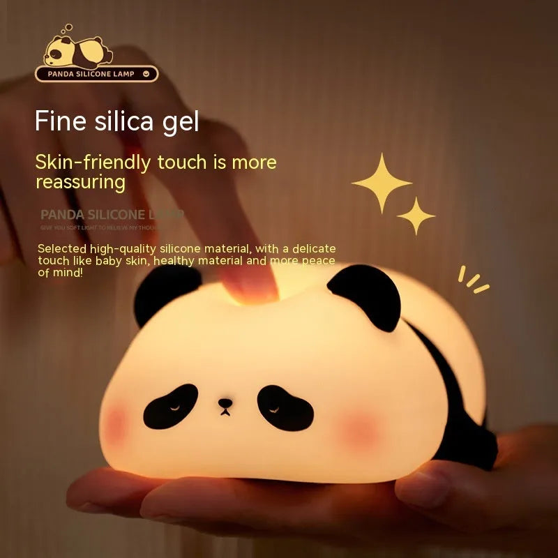 Panda-shaped silicone night light for kids with USB charging cable