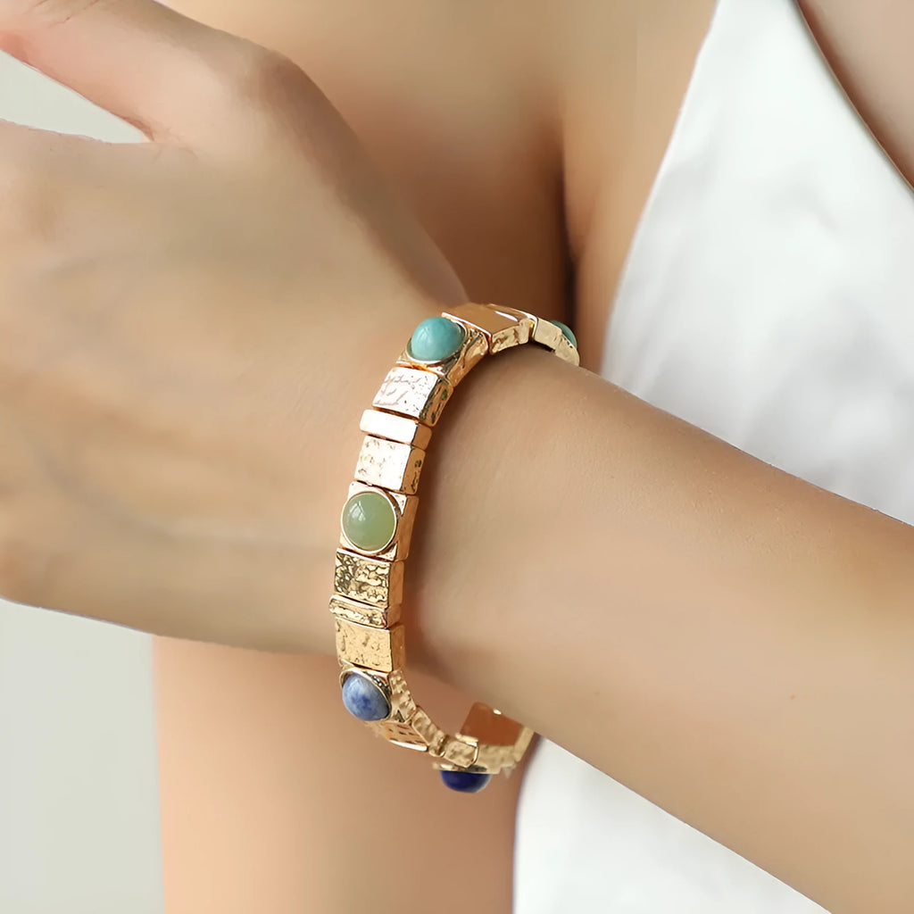 Retro quadrilateral imitation jewellery bracelet in zinc alloy, multiple colour options including DNXB04106