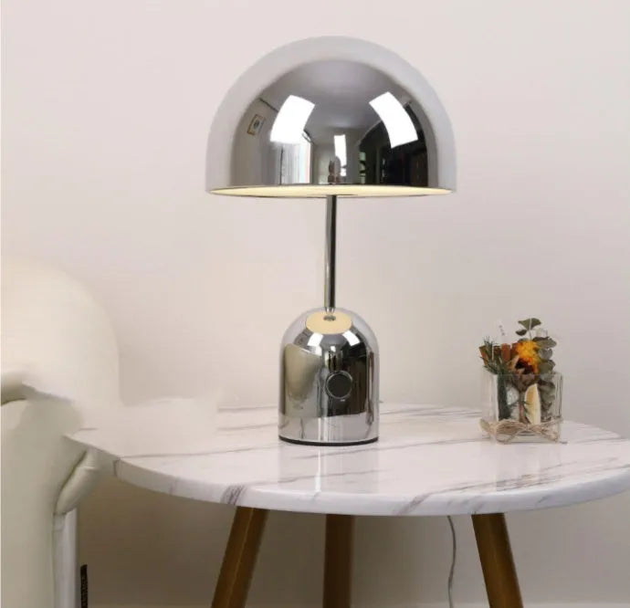 Metal table lamp in rose gold, chrome, or gold finish with post-modern light luxury design measuring 280mm wide by 450mm tall