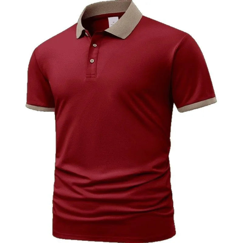Summer polo shirt in ice silk polyester with short sleeves and printed flocking design