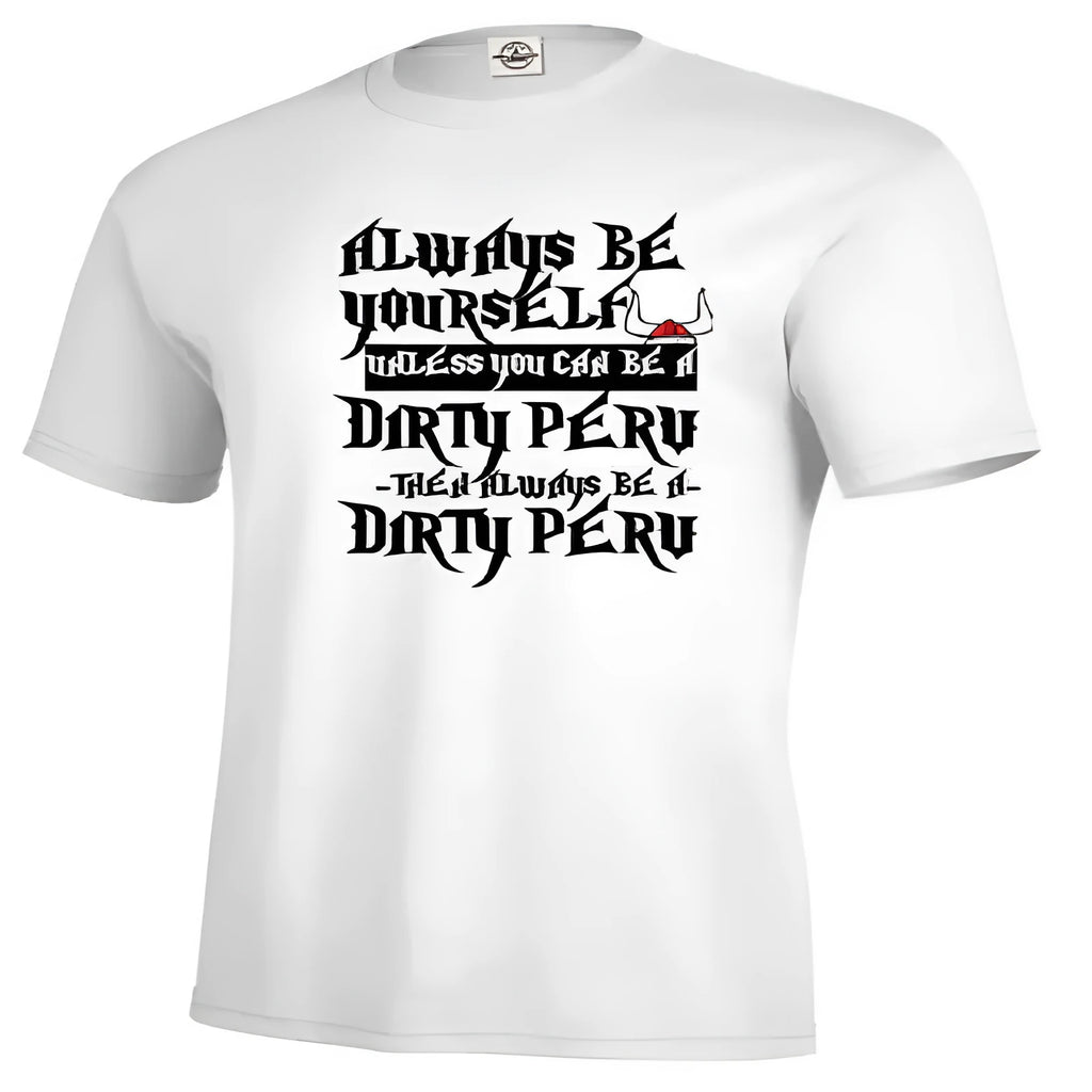 Men's solid white short sleeve casual T-shirt with a printed design.