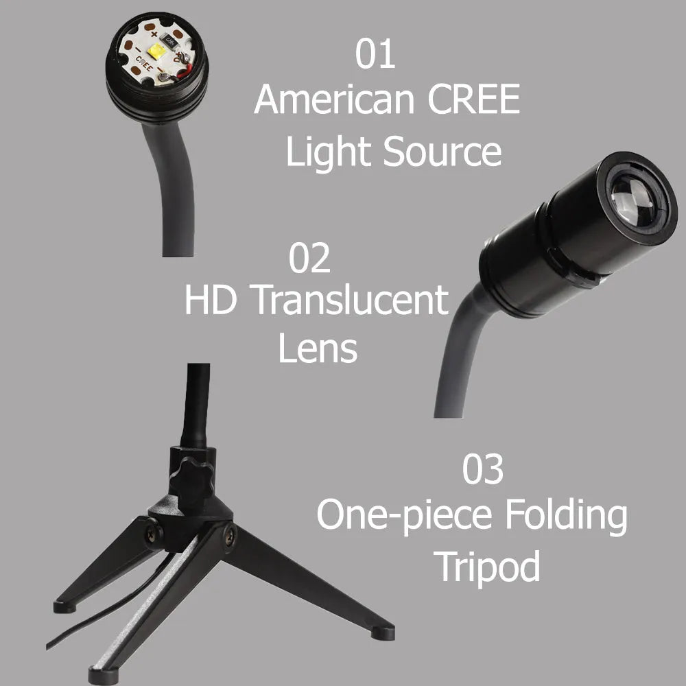 Star projector showing earth and moon projections with adjustable bracket and USB cable