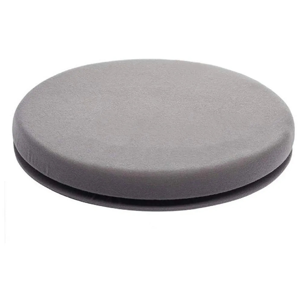 Rotating non-slip car seat cushion with short plush cover on a car seat.