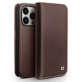 Genuine leather flip cover anti-drop phone case for iPhone 14 in brown and black
