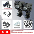 Motorcycle LED spotlight kit with integrated far and near beam lights, wiring, switches, and mounting brackets