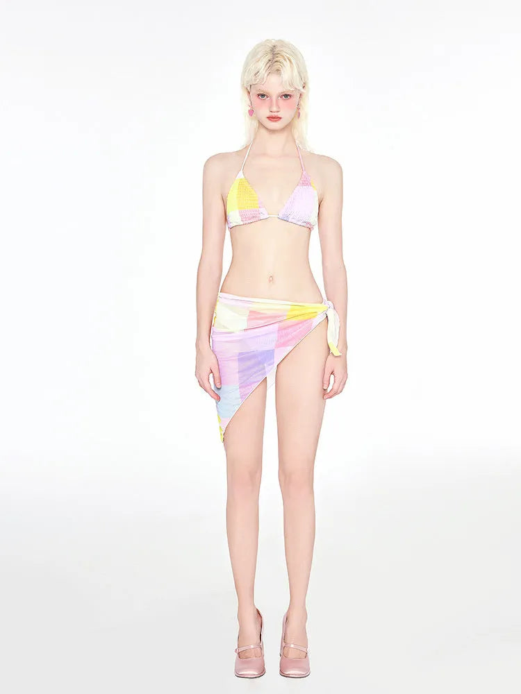 Women's triangle bikini swimsuit in Rainbow Pink with wireless cups and chest pads