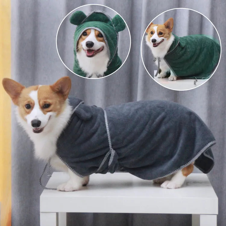 Grey and green microfiber pet towels for dogs and cats in three different sizes