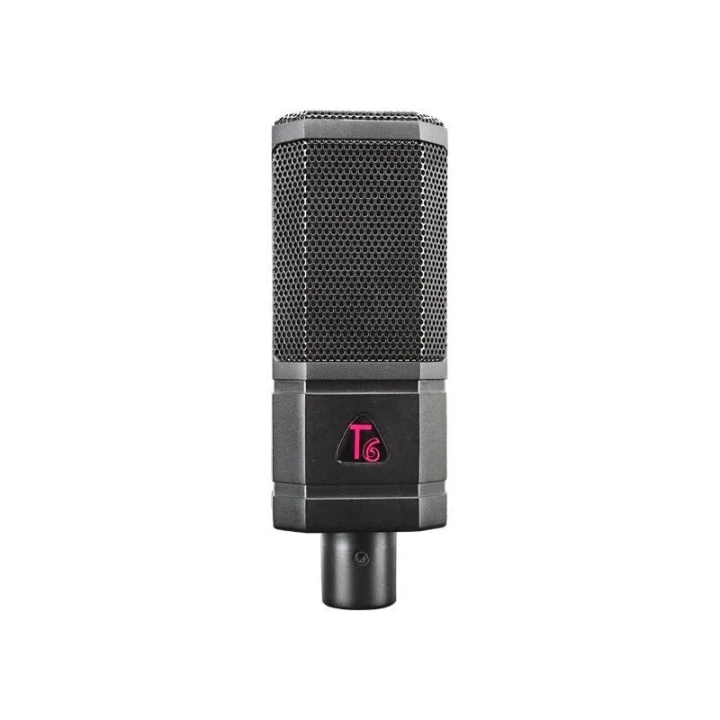 Black condenser wired noise cancelling microphone with shockproof mounting for recording and live streaming