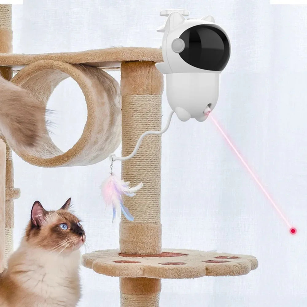 White ABS intelligent cat laser toy with automatic random moving red dot and strong screw mount