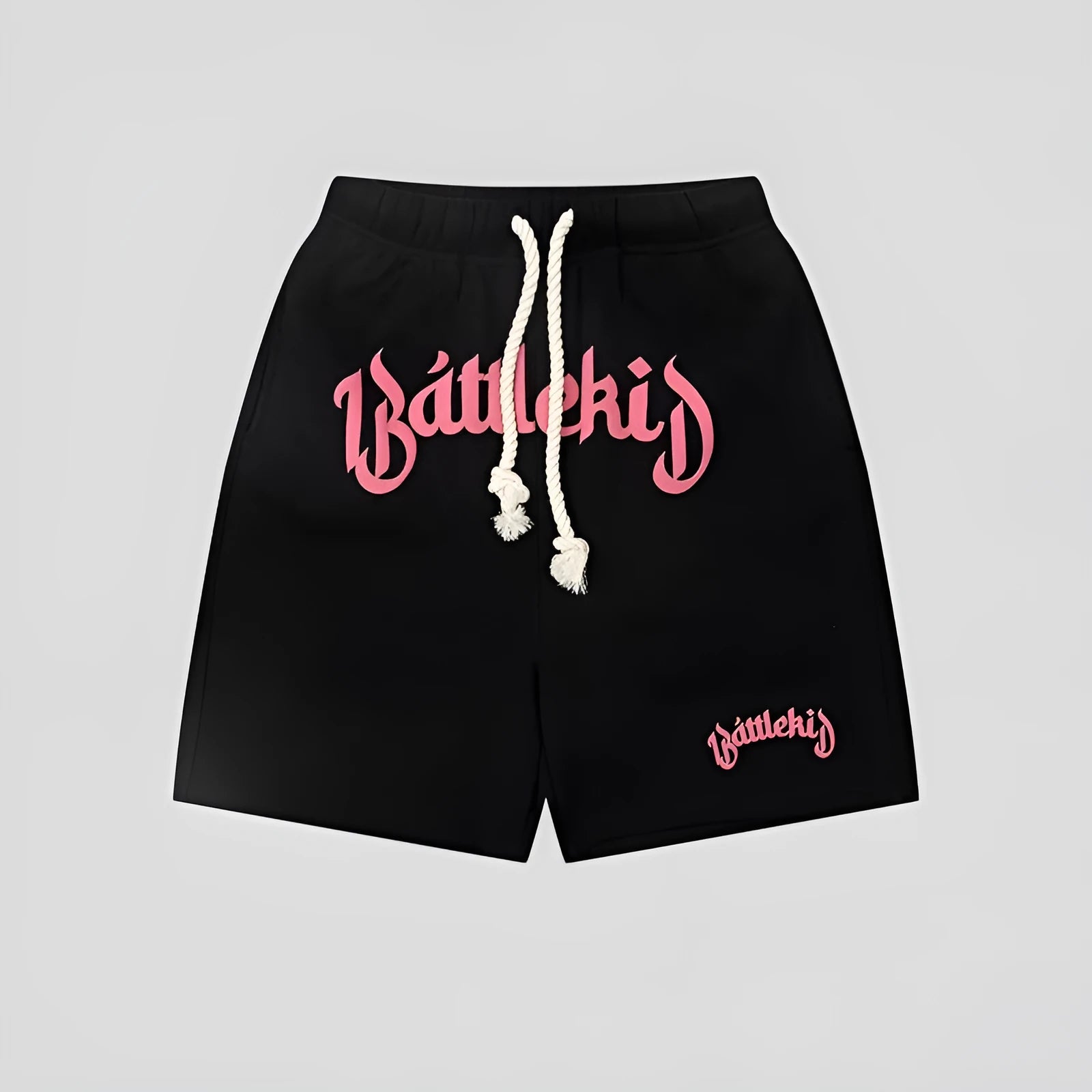 Man's loose-fit cotton-blend shorts in black, shown in a casual streetwear style.
